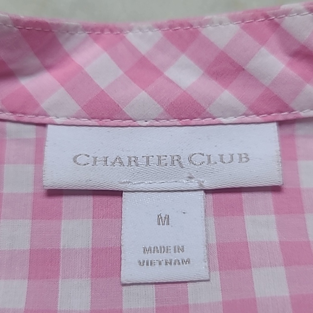 Charter Club Pink Ruffle-Trim Gingham Button-Up Top - Picture 7 of 8